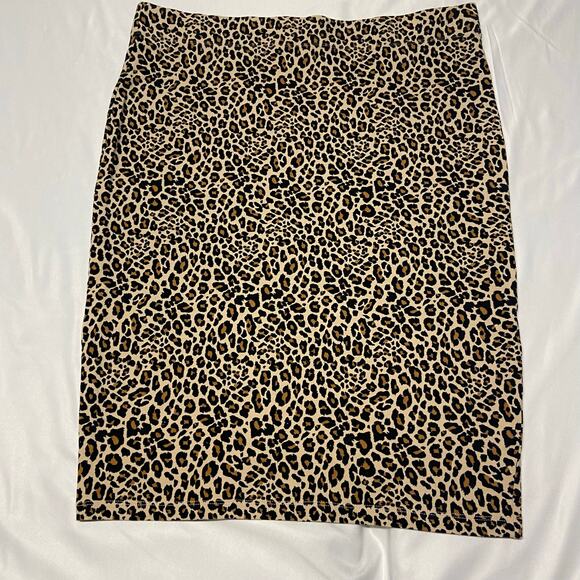 Boutique Plus Skirt Leopard Stretch Wide Waist Band Size OX Straight Pencil - Picture 1 of 5